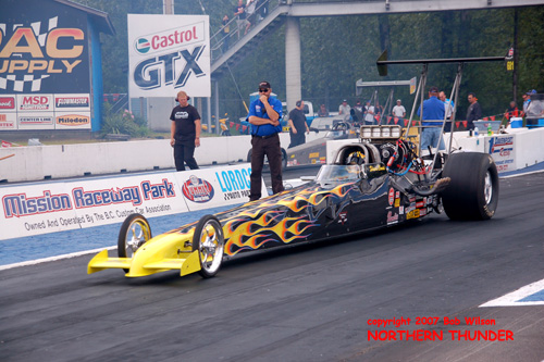 Shawn Cowie - First qualifying pass in 
Top Alcohol Dragster
